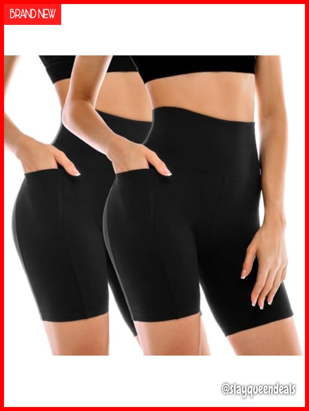 2 Pack High Waist Biker Shorts with Pockets Tummy Control Yoga Gym